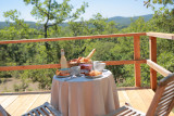 Petit-déjeuner servie sur la terrasse avec vue sur la nature