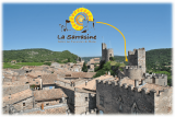 Village Aiguèze avec logo