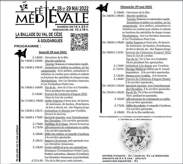Programme fête médiévale de la Ballade du Val de Cèze
