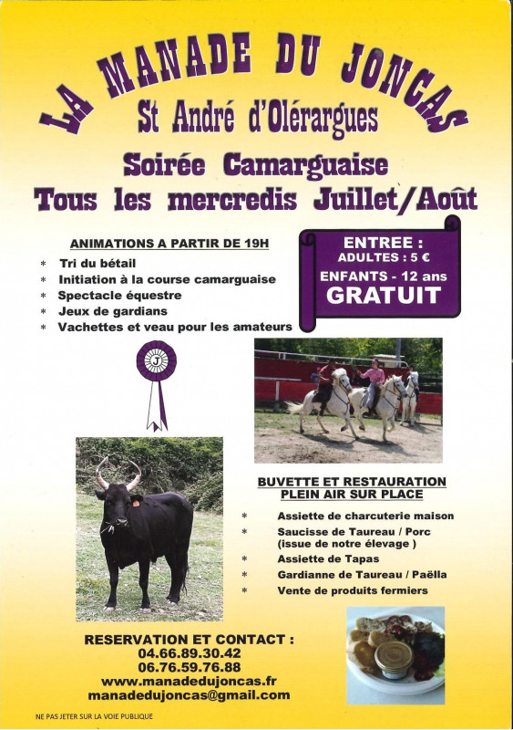 tous les mercredis soirs de juillet et août animations taurines à la Manade du Joncas