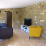 Salon cosy avec canapé et télévision