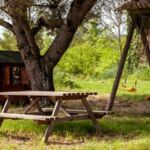 Jardin avec aire de jeux et terrain de pétanque