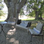Salon de jardin sous les arbres