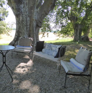 Salon de jardin sous les arbres
