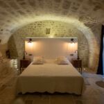 Chambre avec lit double dans une salle voûtée