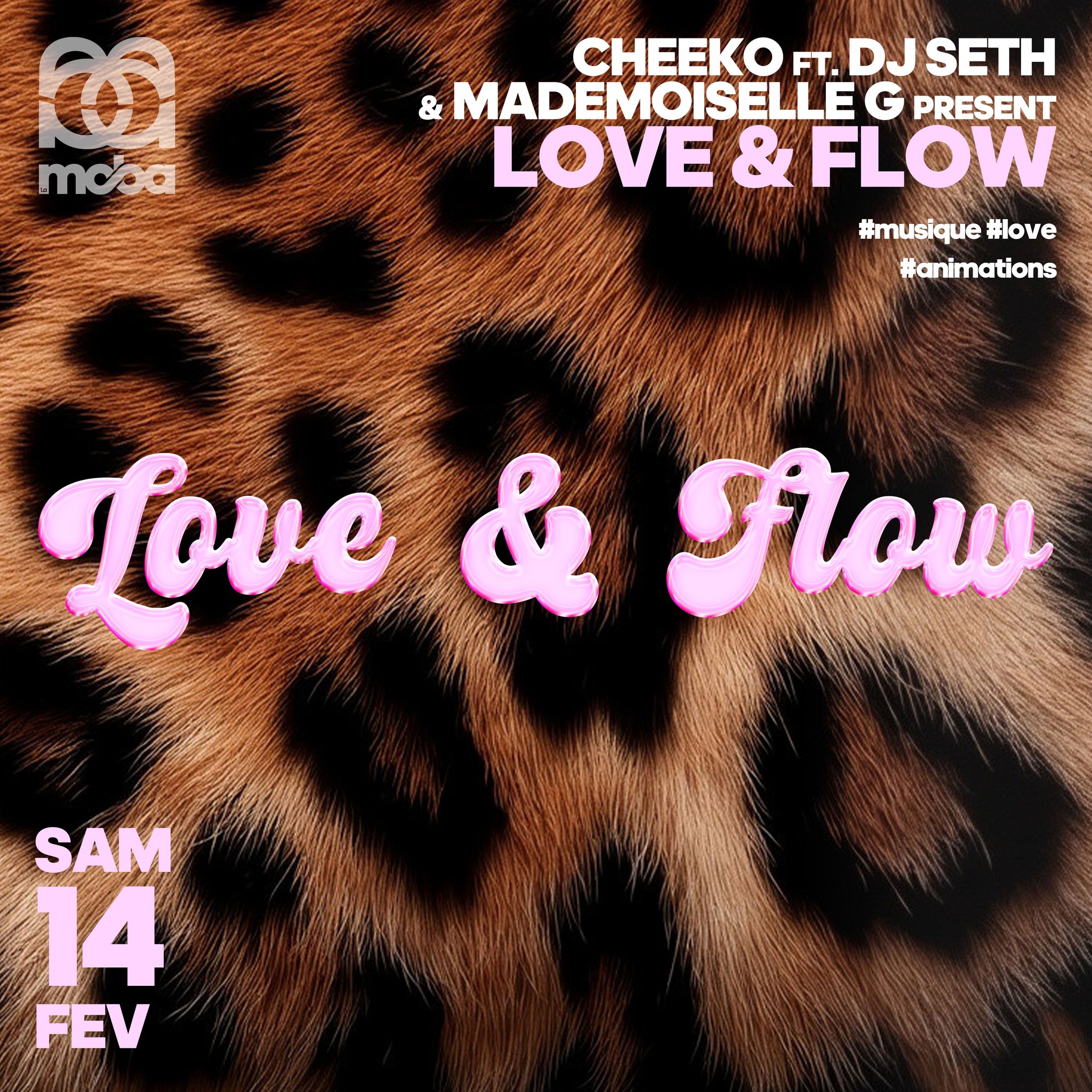Affiche Soirée Love & Flow à la Moba du 14 février 2026