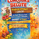Affiche soirée Belote à Vénéjan du 27 mars 2026